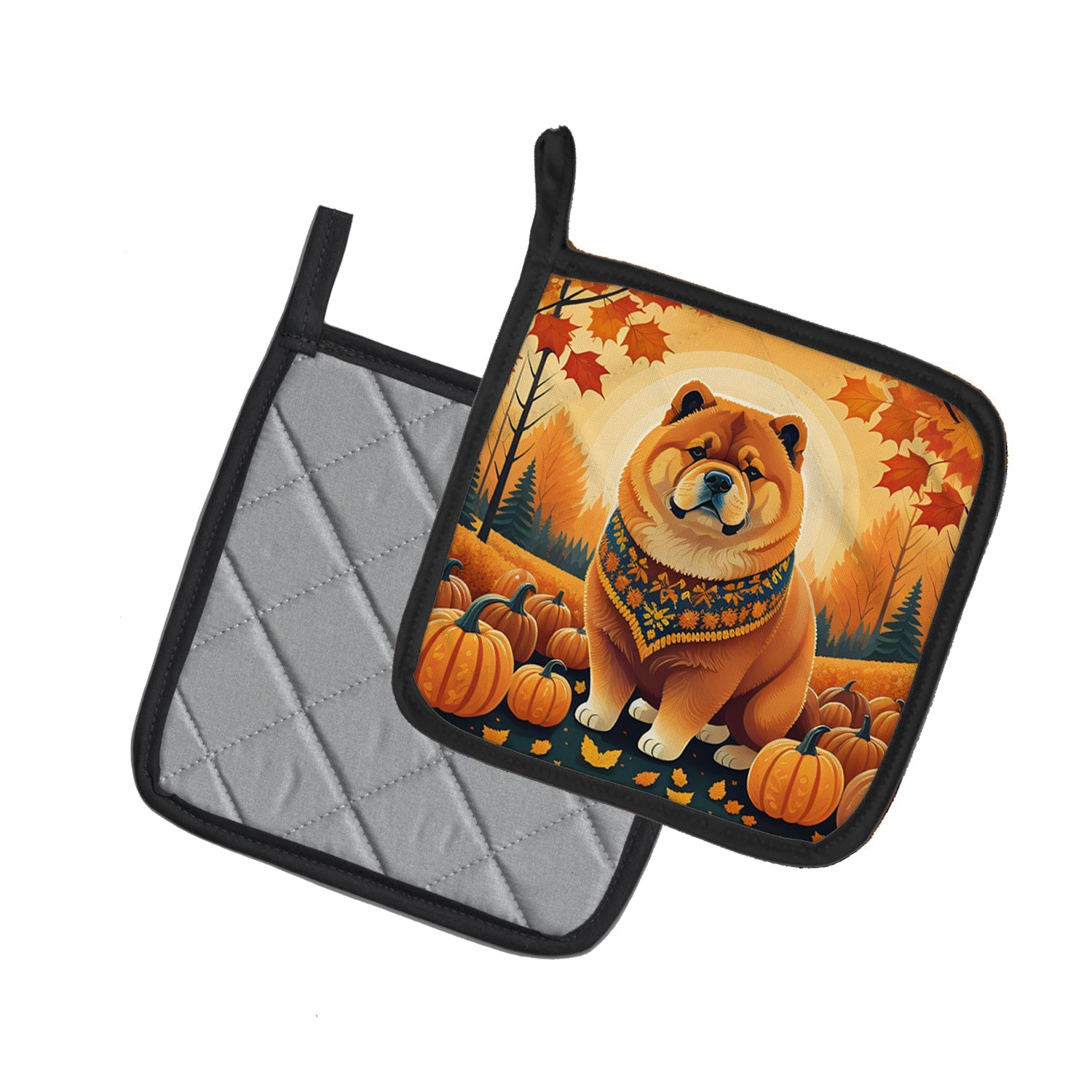 Chow Chow Fall Pot Holder Set of 2 Heat Resistant Quilted Hot Pads 7.5 x 7.5 Inch, Insulated Kitchen Trivets for Cooking & Baking