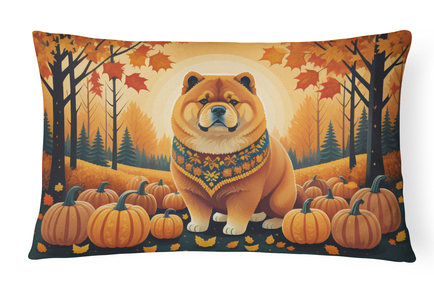 Chow Chow Fall Decorative Throw Pillow 12x16 Indoor Outdoor Accent Cushion, Fabric Cover with Insert for Sofa, Bed, Porch & Living Room