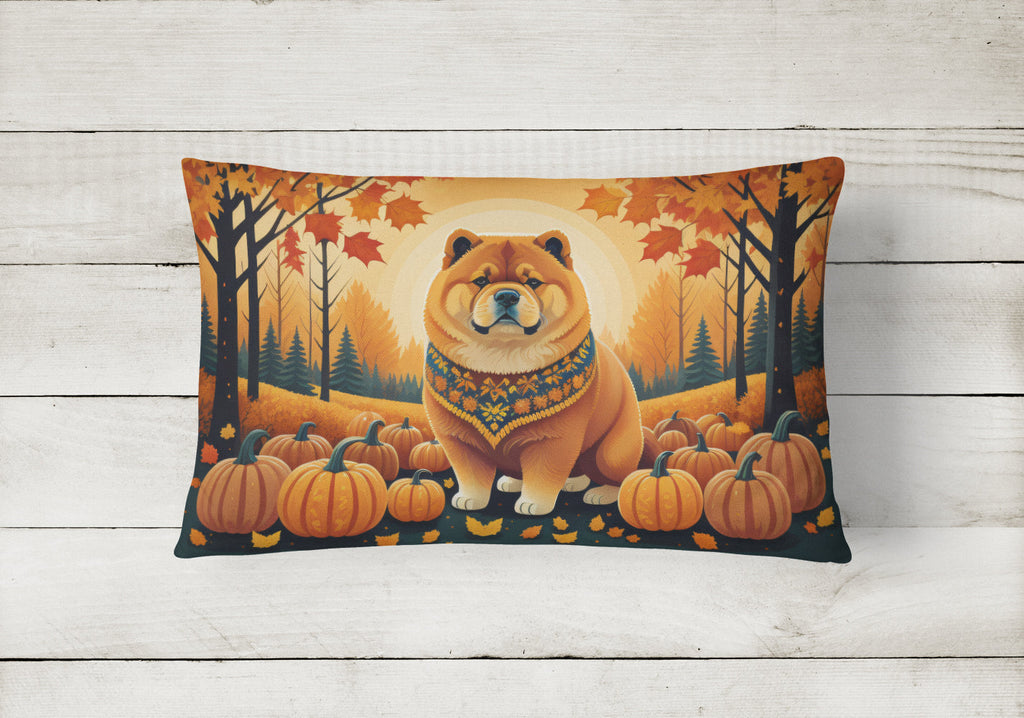 Chow Chow Fall Decorative Throw Pillow 12x16 Indoor Outdoor Accent Cushion, Fabric Cover with Insert for Sofa, Bed, Porch & Living Room