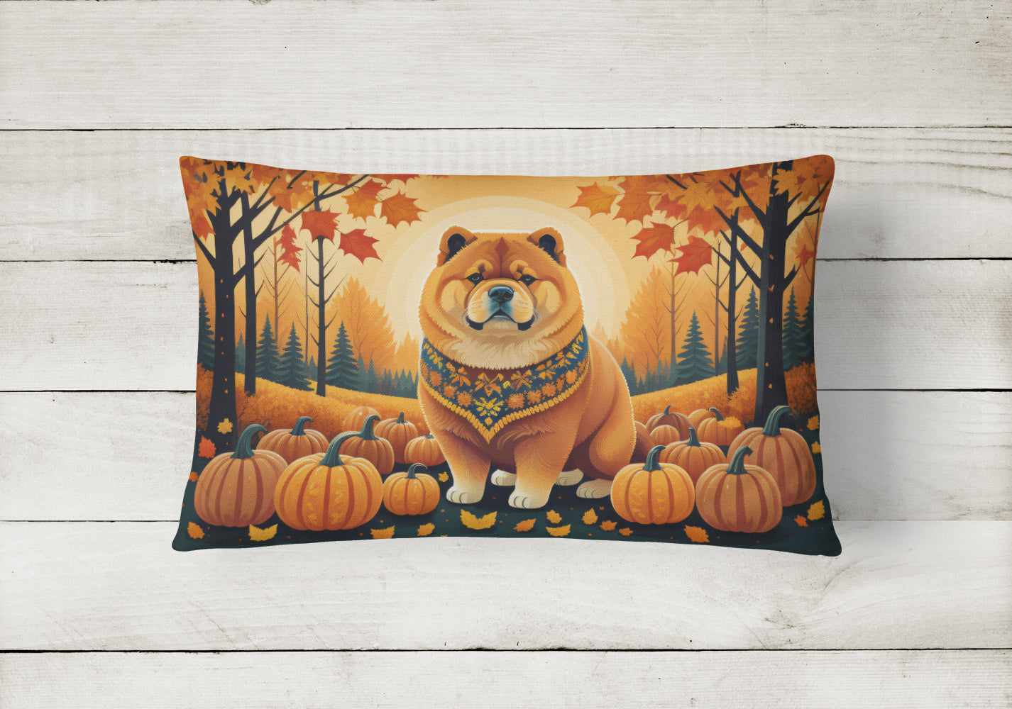 Chow Chow Fall Decorative Throw Pillow 12x16 Indoor Outdoor Accent Cushion, Fabric Cover with Insert for Sofa, Bed, Porch & Living Room