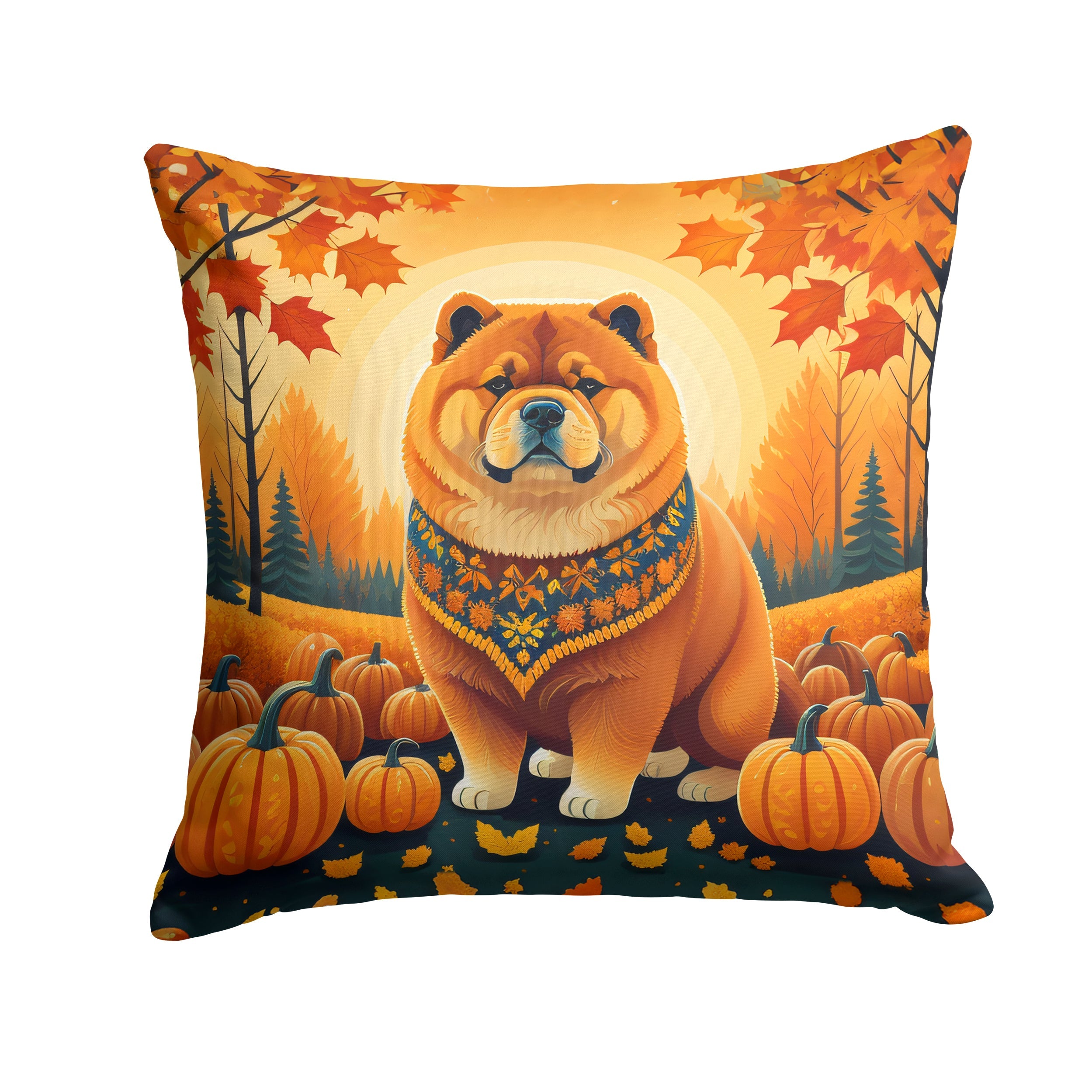Chow Chow Fall Decorative Throw Pillow 14x14 Indoor Outdoor Accent Cushion, Fabric Cover with Insert for Sofa, Bed, Porch & Living Room