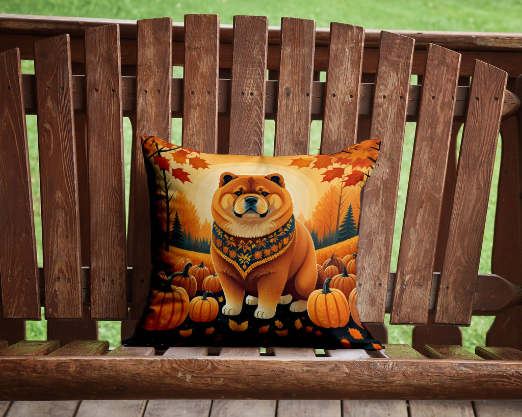 Chow Chow Fall Decorative Throw Pillow 14x14 Indoor Outdoor Accent Cushion, Fabric Cover with Insert for Sofa, Bed, Porch & Living Room