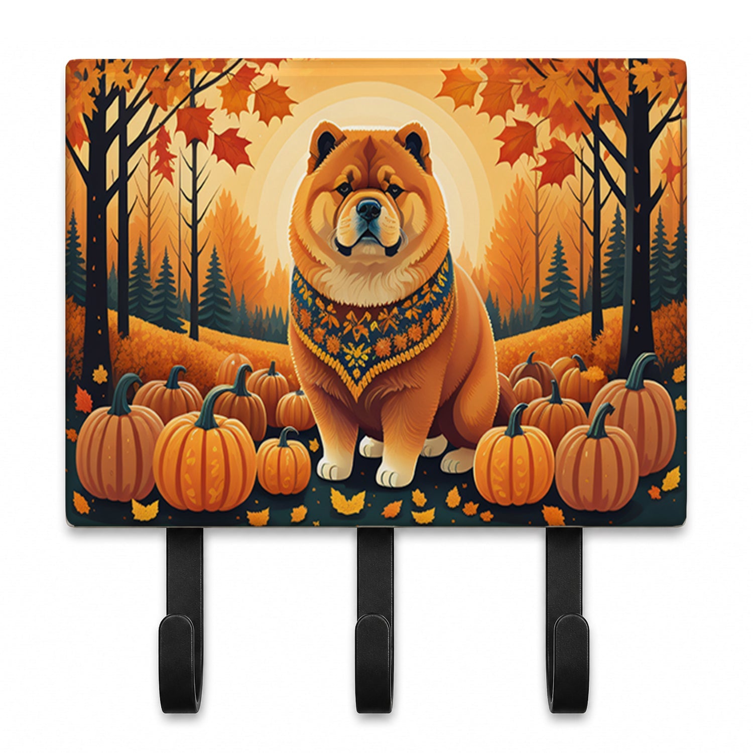 Chow Chow Fall Leash or Key Holder Wall Hooks, Coat Rack Wall Mount, for Hanging Keys, Towels, Aprons, Leashes