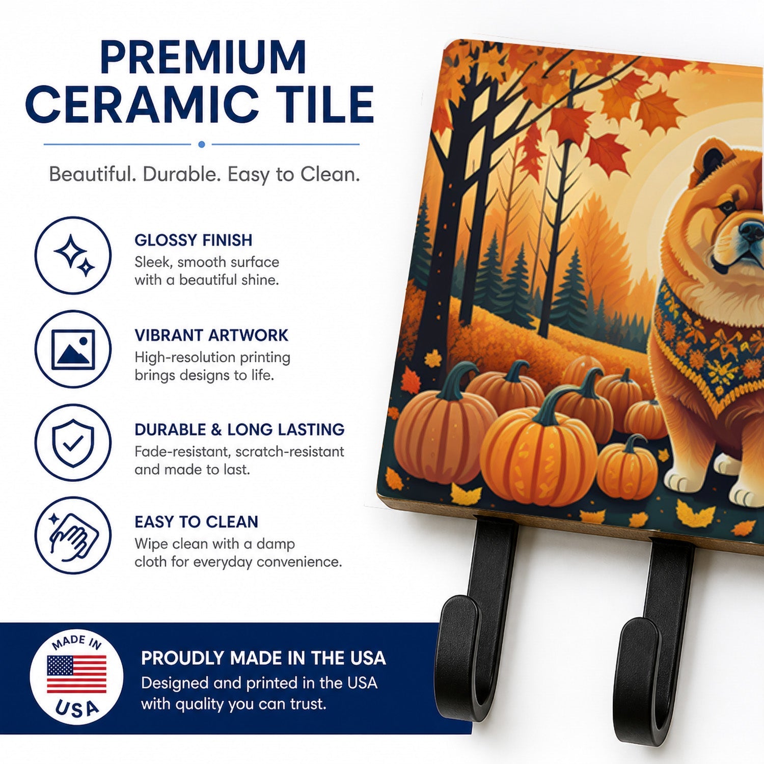 Chow Chow Fall Leash or Key Holder Wall Hooks, Coat Rack Wall Mount, for Hanging Keys, Towels, Aprons, Leashes