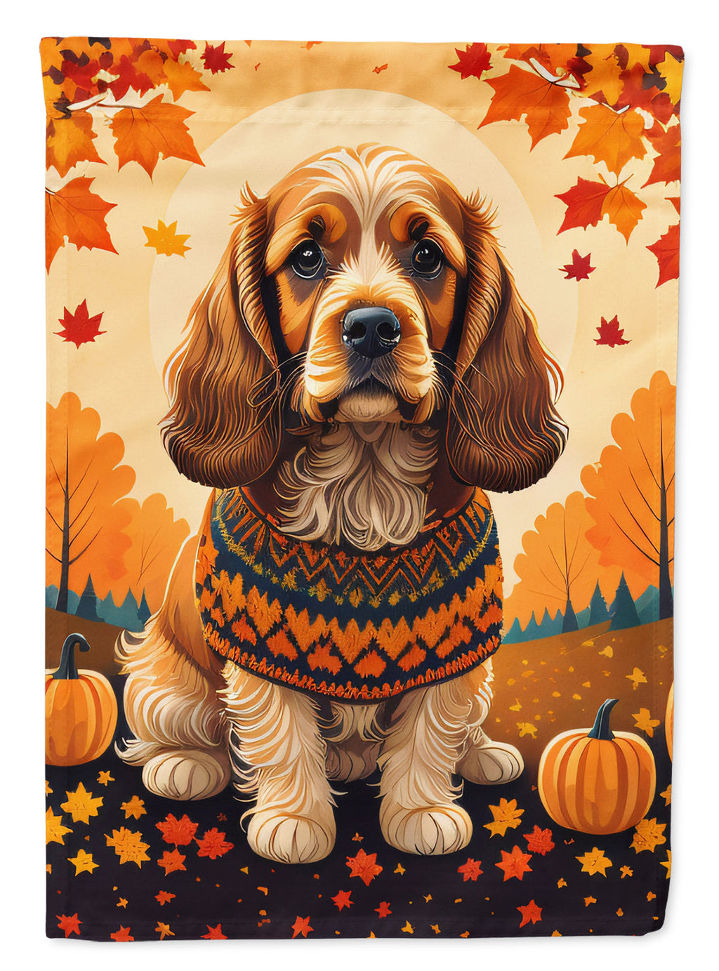 Cocker Spaniel Fall House Flag 28x40 Porch Sleeve Pole Decorative Outside Yard Banner Artwork Wall Hanging, Polyester