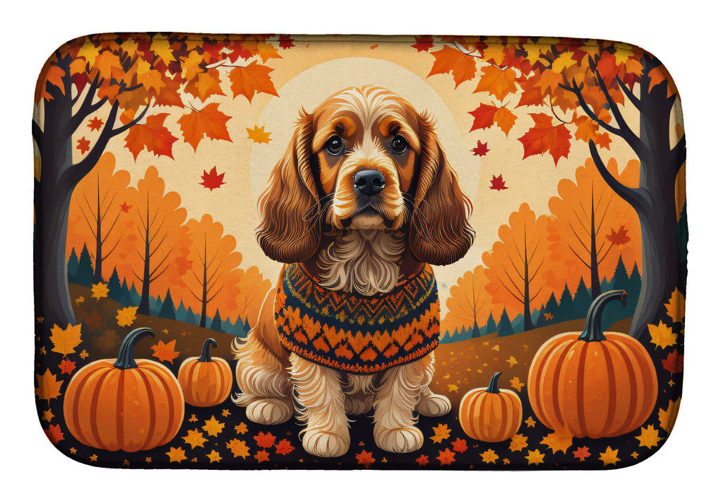 Cocker Spaniel Fall Dish Drying Mat Absorbent Dish Drying Mat Pad for Kitchen Counter Dish Drainer Mat for Countertop, 14 x 21", Multicolor