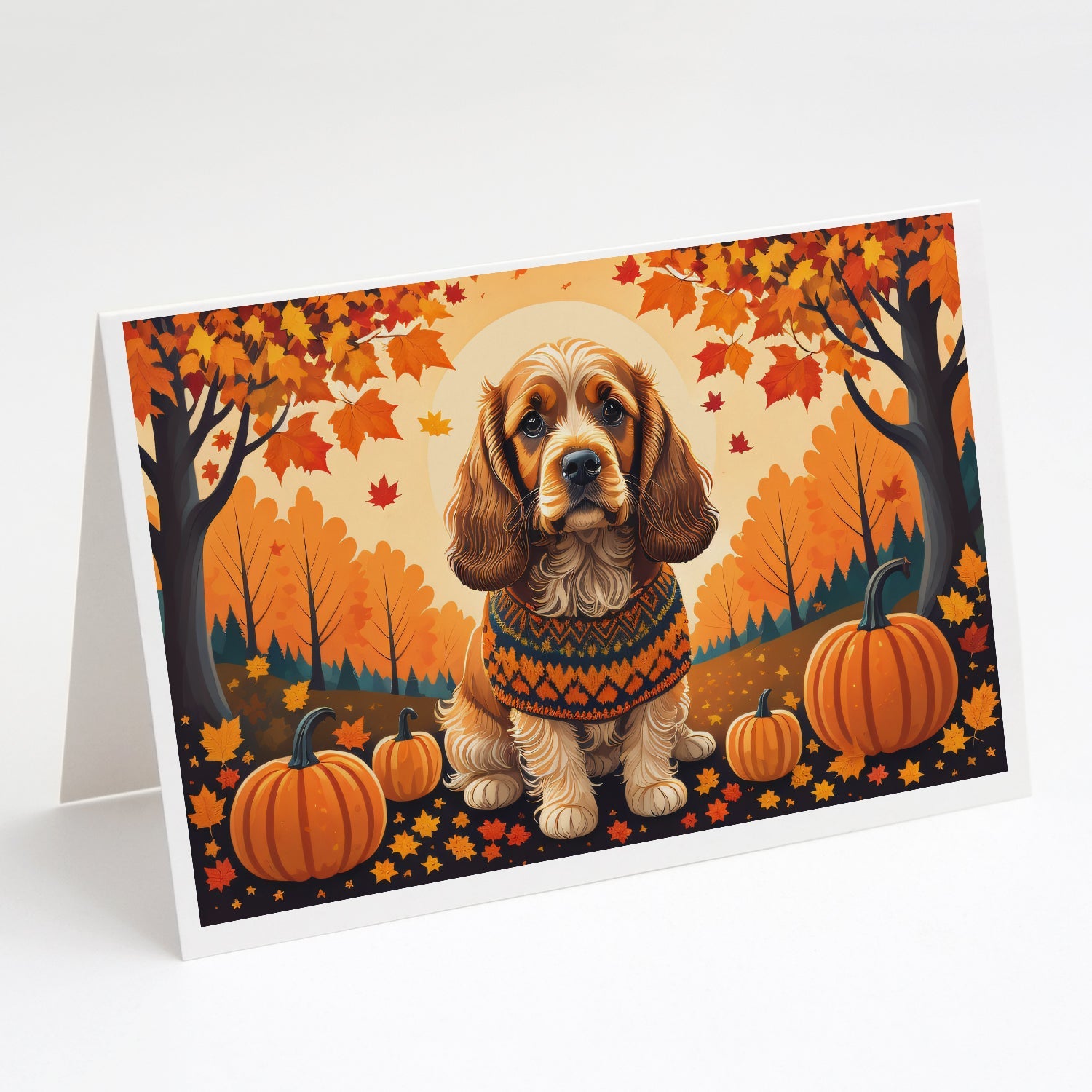 Cocker Spaniel Fall Greeting Cards Pack of 8 Blank Cards with Envelopes Whimsical A7 Size 5x7