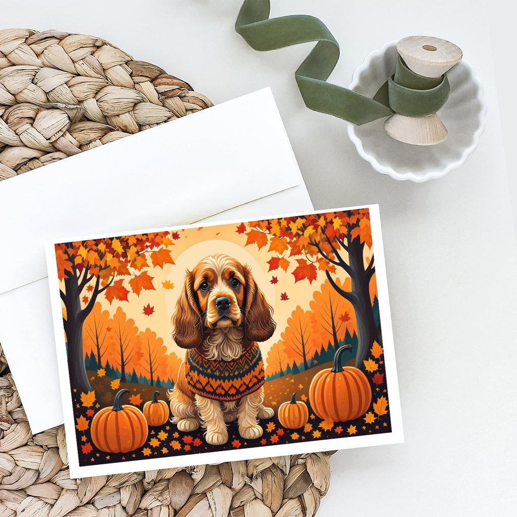 Cocker Spaniel Fall Greeting Cards Pack of 8 Blank Cards with Envelopes Whimsical A7 Size 5x7