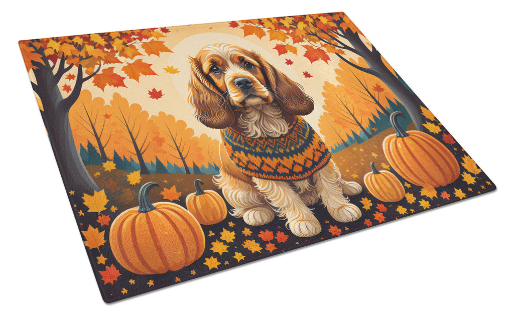 Cocker Spaniel Fall Cutting Board Tempered Glass Kitchen Cutting Surface, Heat Resistant Chopping, Non-Slip Feet, Food Prep & Serving