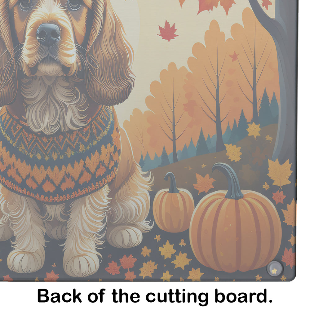 Cocker Spaniel Fall Cutting Board Tempered Glass Kitchen Cutting Surface, Heat Resistant Chopping, Non-Slip Feet, Food Prep & Serving