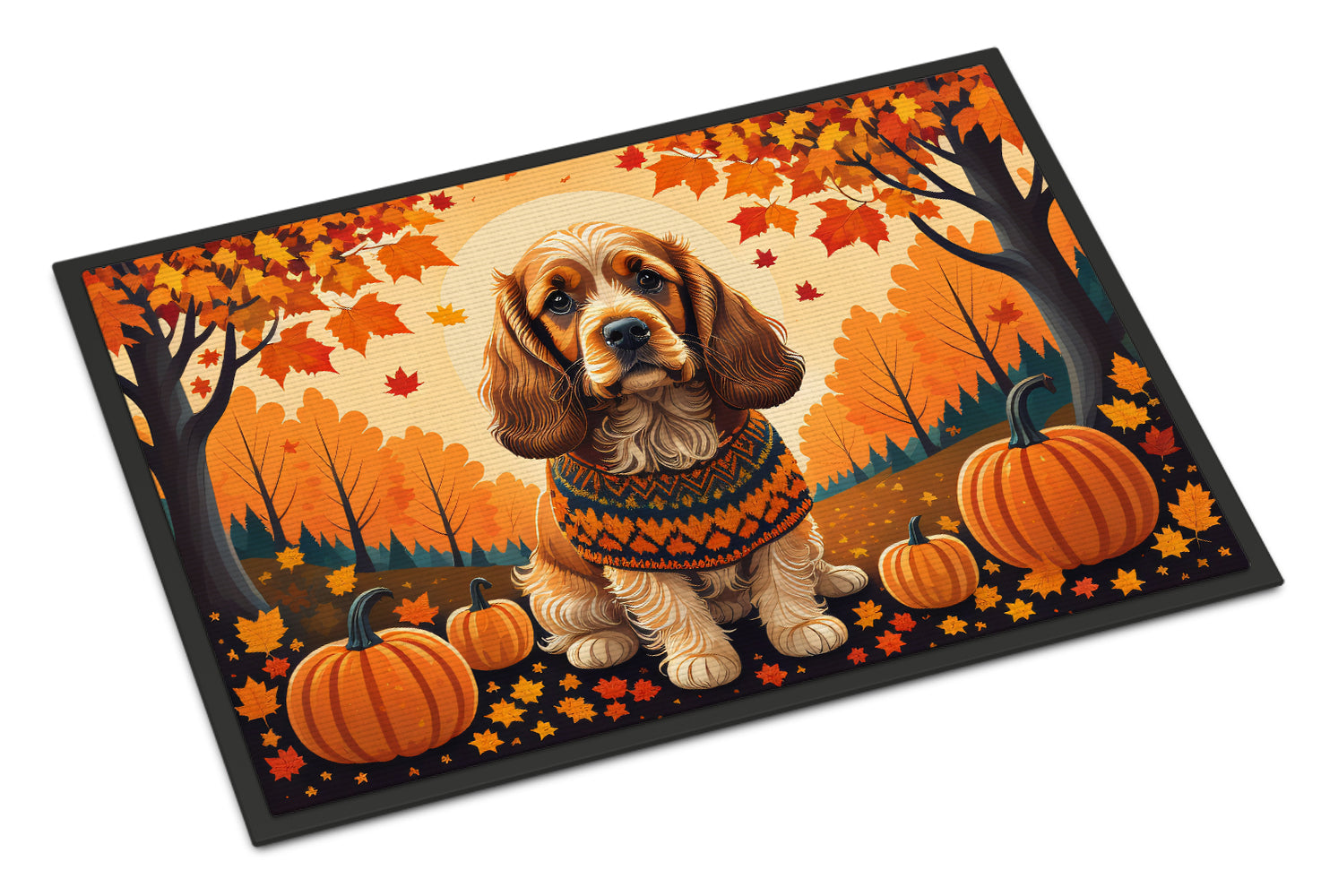 Cocker Spaniel Fall Doormat Indoor Outdoor 18H X 27W Front Door Mat Rugs for Entryway, Non Slip Washable