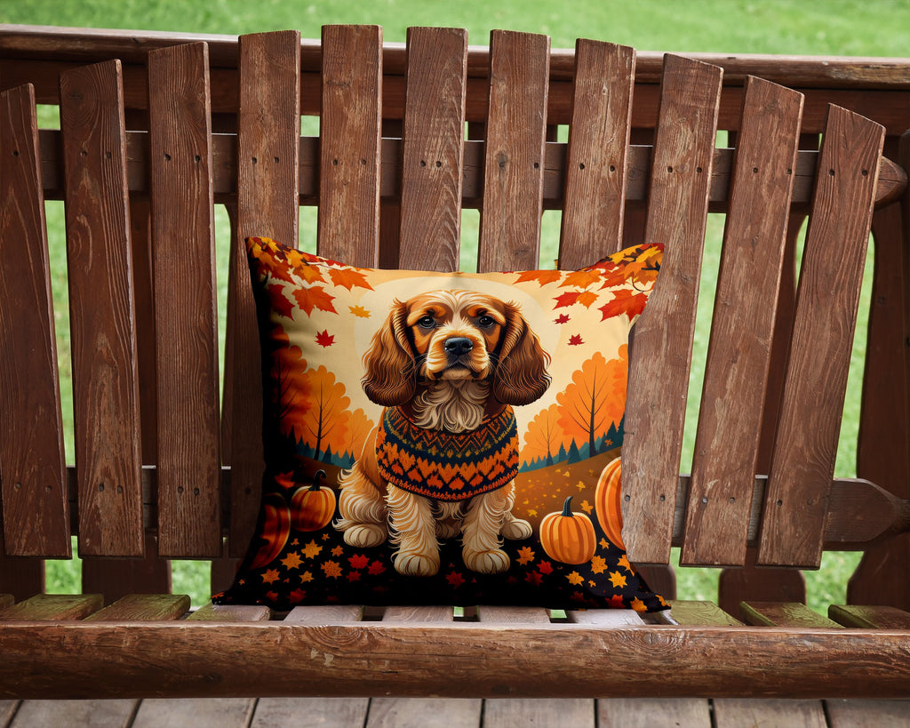 Cocker Spaniel Fall Decorative Throw Pillow 14x14 Indoor Outdoor Accent Cushion, Fabric Cover with Insert for Sofa, Bed, Porch & Living Room