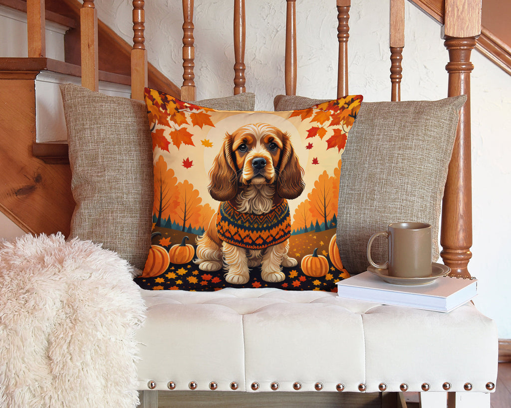 Cocker Spaniel Fall Decorative Throw Pillow 14x14 Indoor Outdoor Accent Cushion, Fabric Cover with Insert for Sofa, Bed, Porch & Living Room