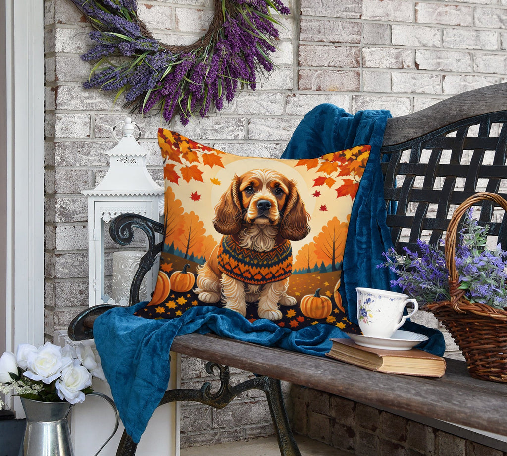 Cocker Spaniel Fall Decorative Throw Pillow 18x18 Indoor Outdoor Accent Cushion, Fabric Cover with Insert for Sofa, Bed, Porch & Living Room
