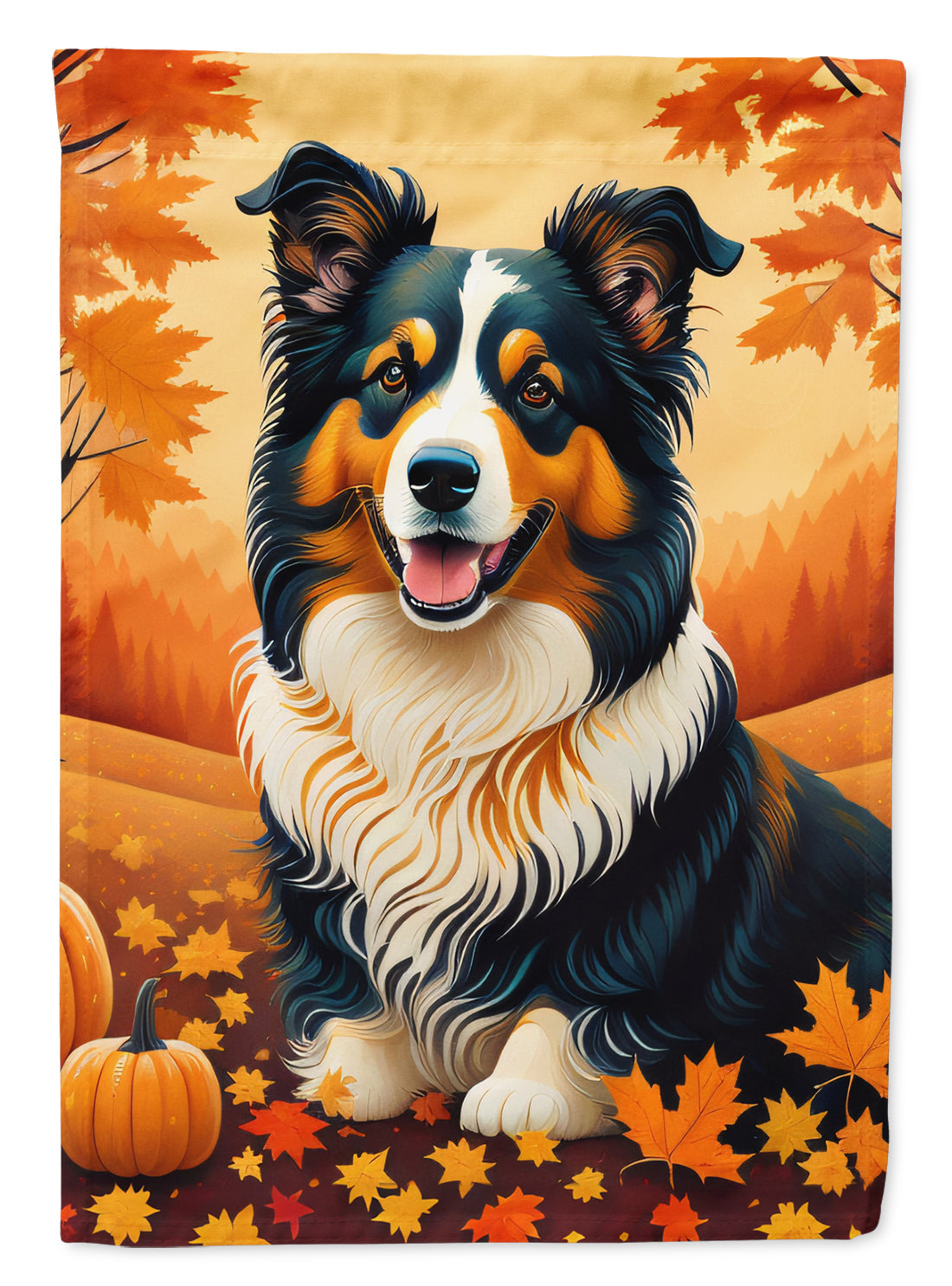 Collie Fall House Flag 28x40 Porch Sleeve Pole Decorative Outside Yard Banner Artwork Wall Hanging, Polyester