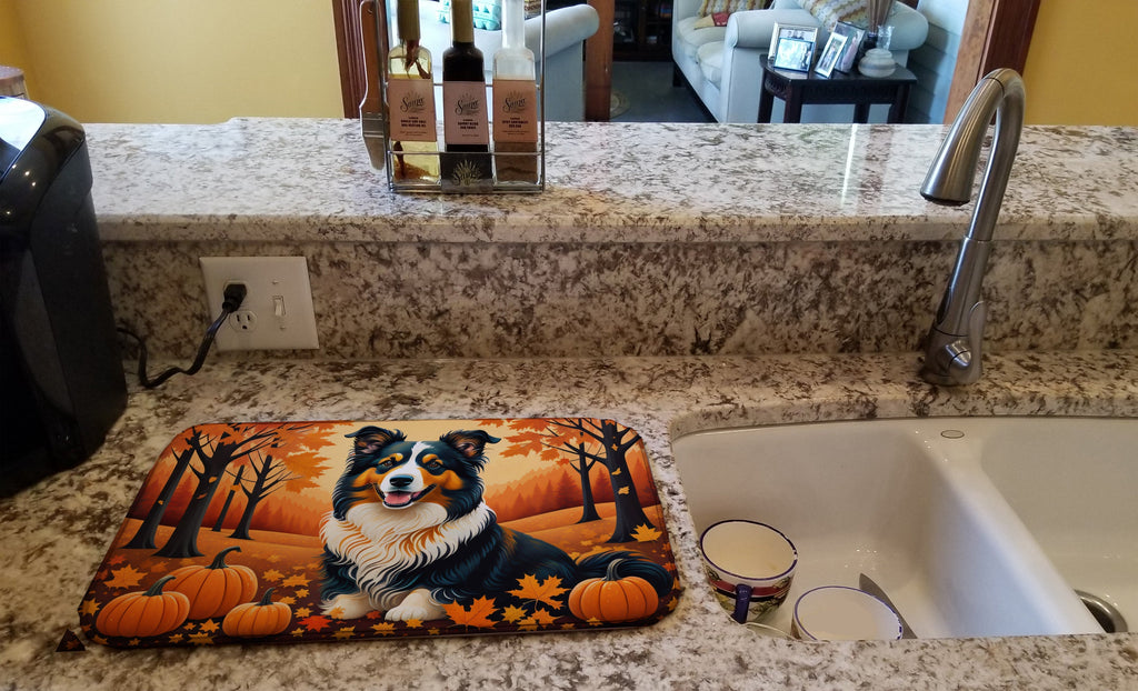 Collie Fall Dish Drying Mat Absorbent Dish Drying Mat Pad for Kitchen Counter Dish Drainer Mat for Countertop, 14 x 21", Multicolor
