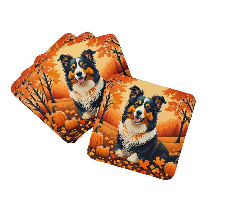 Collie Fall Foam Coasters Set of 4 Cup Coasters for Indoor Outdoor, Tabletop Protection, Anti Slip, Mouse pad Material