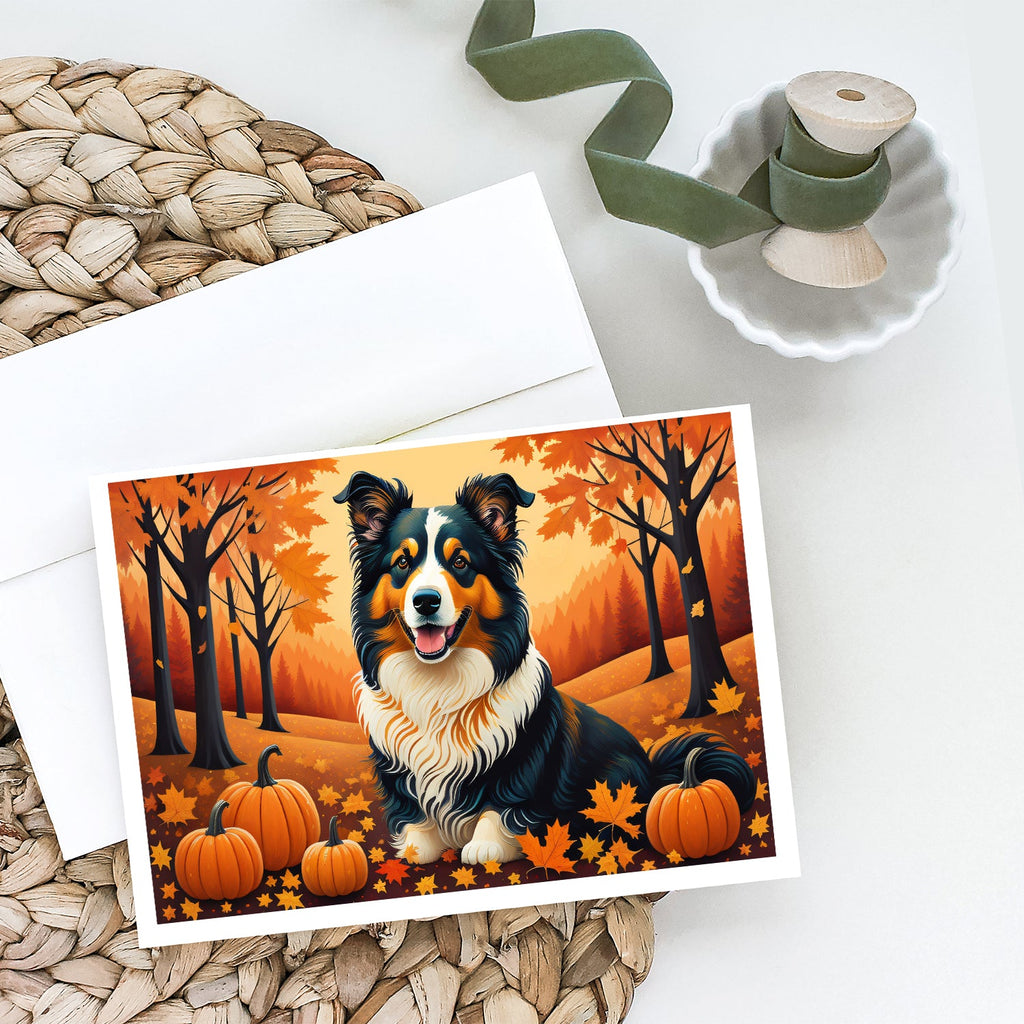 Collie Fall Greeting Cards Pack of 8 Blank Cards with Envelopes Whimsical A7 Size 5x7