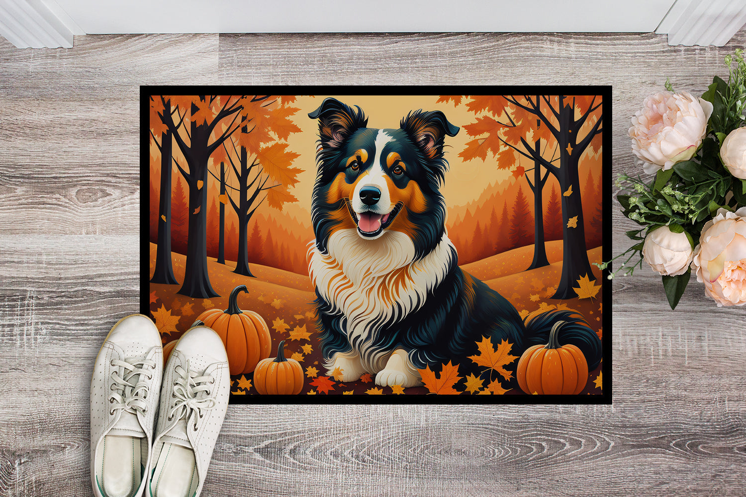 Collie Fall Doormat Indoor Outdoor 24H X 36W Front Door Mat Rugs for Entryway, Non Slip Washable Low Pile,