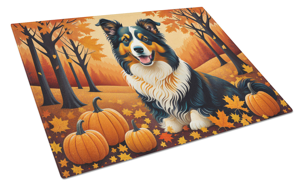 Collie Fall Cutting Board Tempered Glass Kitchen Cutting Surface, Heat Resistant Chopping, Non-Slip Feet, Food Prep & Serving