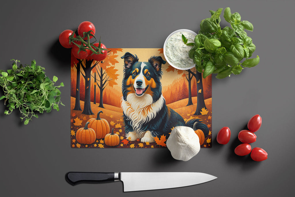Collie Fall Cutting Board Tempered Glass Kitchen Cutting Surface, Heat Resistant Chopping, Non-Slip Feet, Food Prep & Serving
