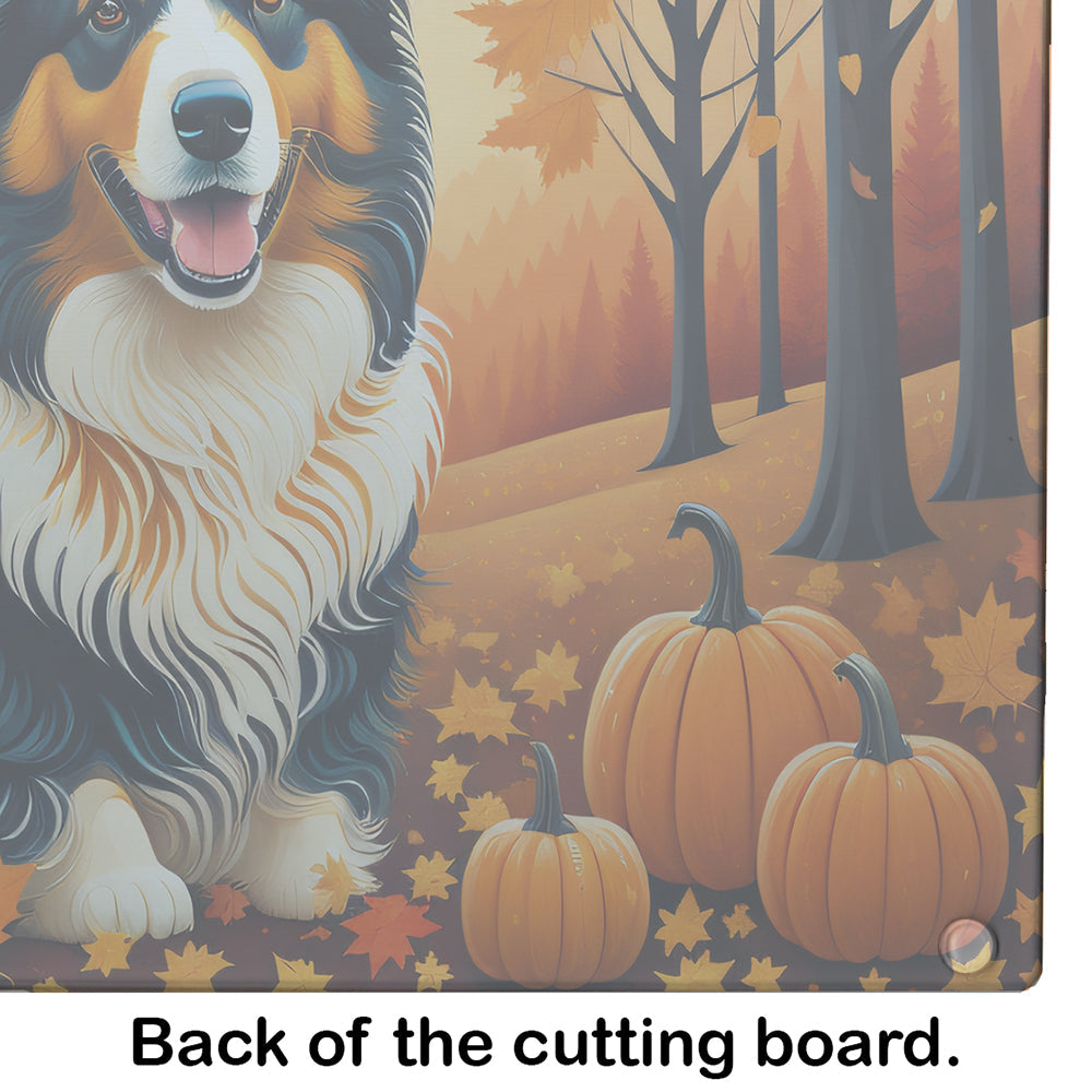 Collie Fall Cutting Board Tempered Glass Kitchen Cutting Surface, Heat Resistant Chopping, Non-Slip Feet, Food Prep & Serving