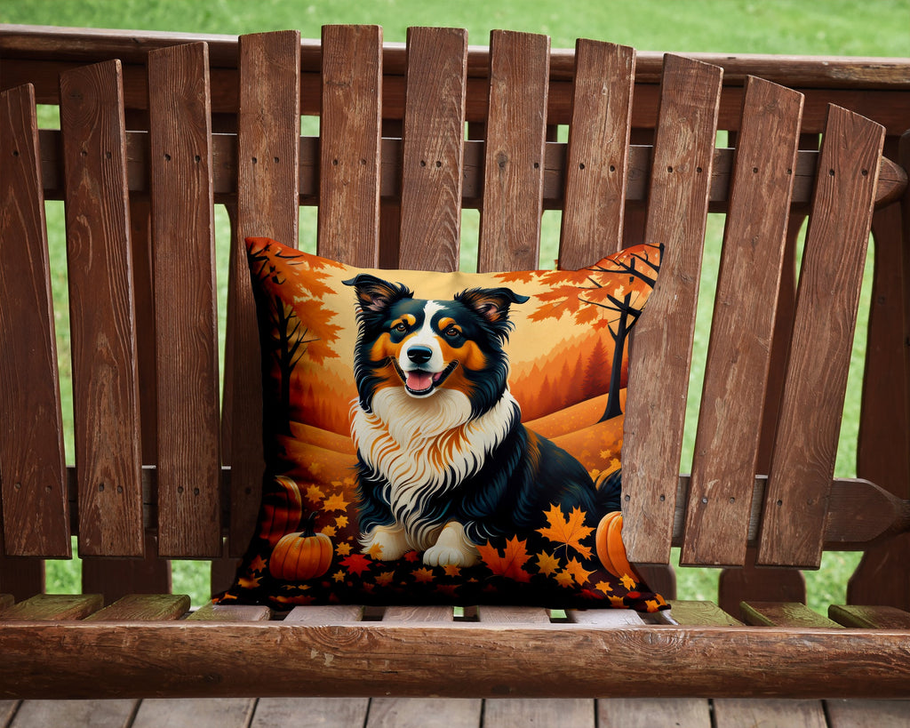 Collie Fall Decorative Throw Pillow 14x14 Indoor Outdoor Accent Cushion, Fabric Cover with Insert for Sofa, Bed, Porch & Living Room