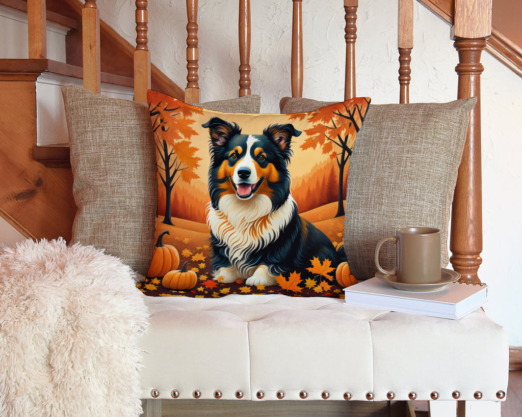 Collie Fall Decorative Throw Pillow 14x14 Indoor Outdoor Accent Cushion, Fabric Cover with Insert for Sofa, Bed, Porch & Living Room