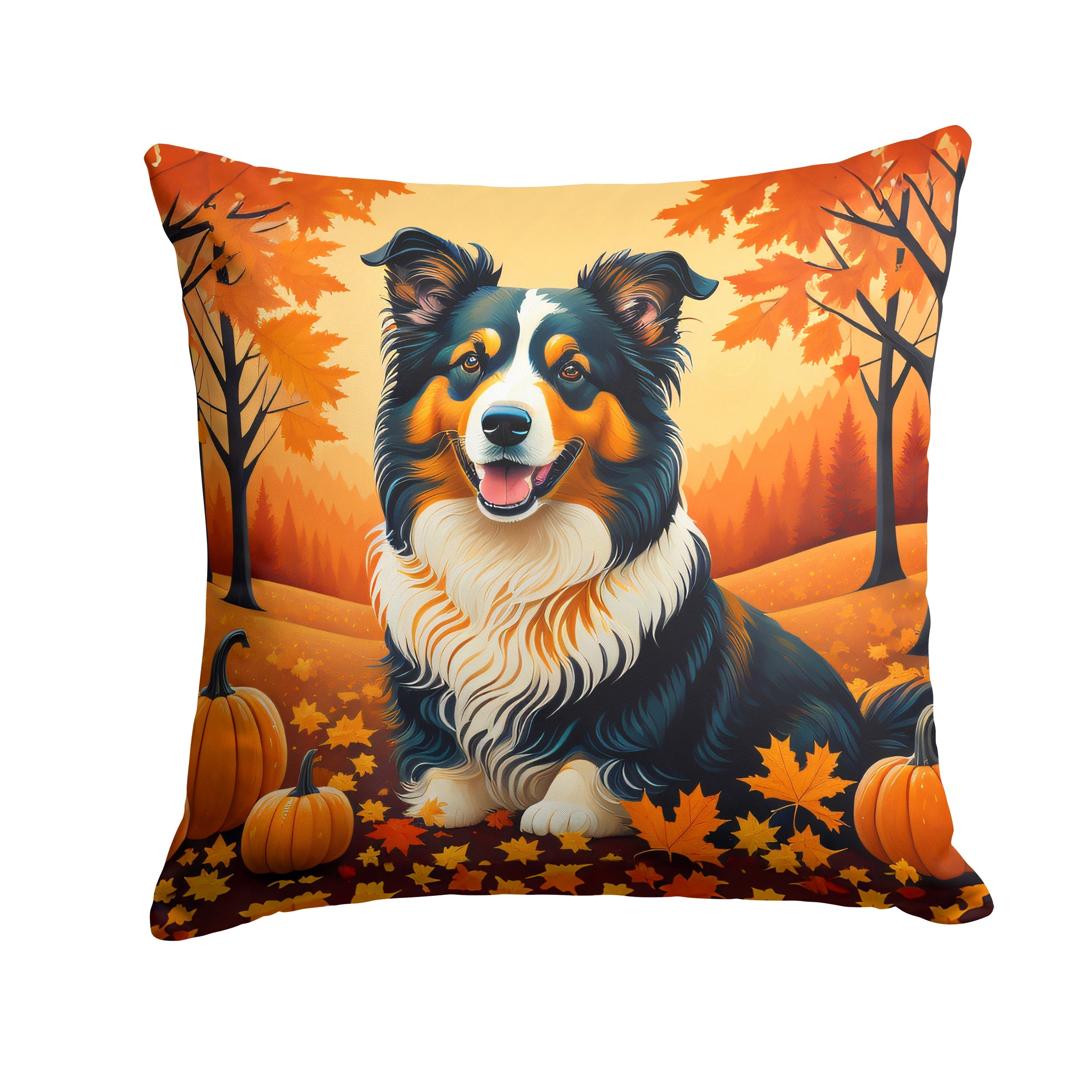 Collie Fall Decorative Throw Pillow 18x18 Indoor Outdoor Accent Cushion, Fabric Cover with Insert for Sofa, Bed, Porch & Living Room
