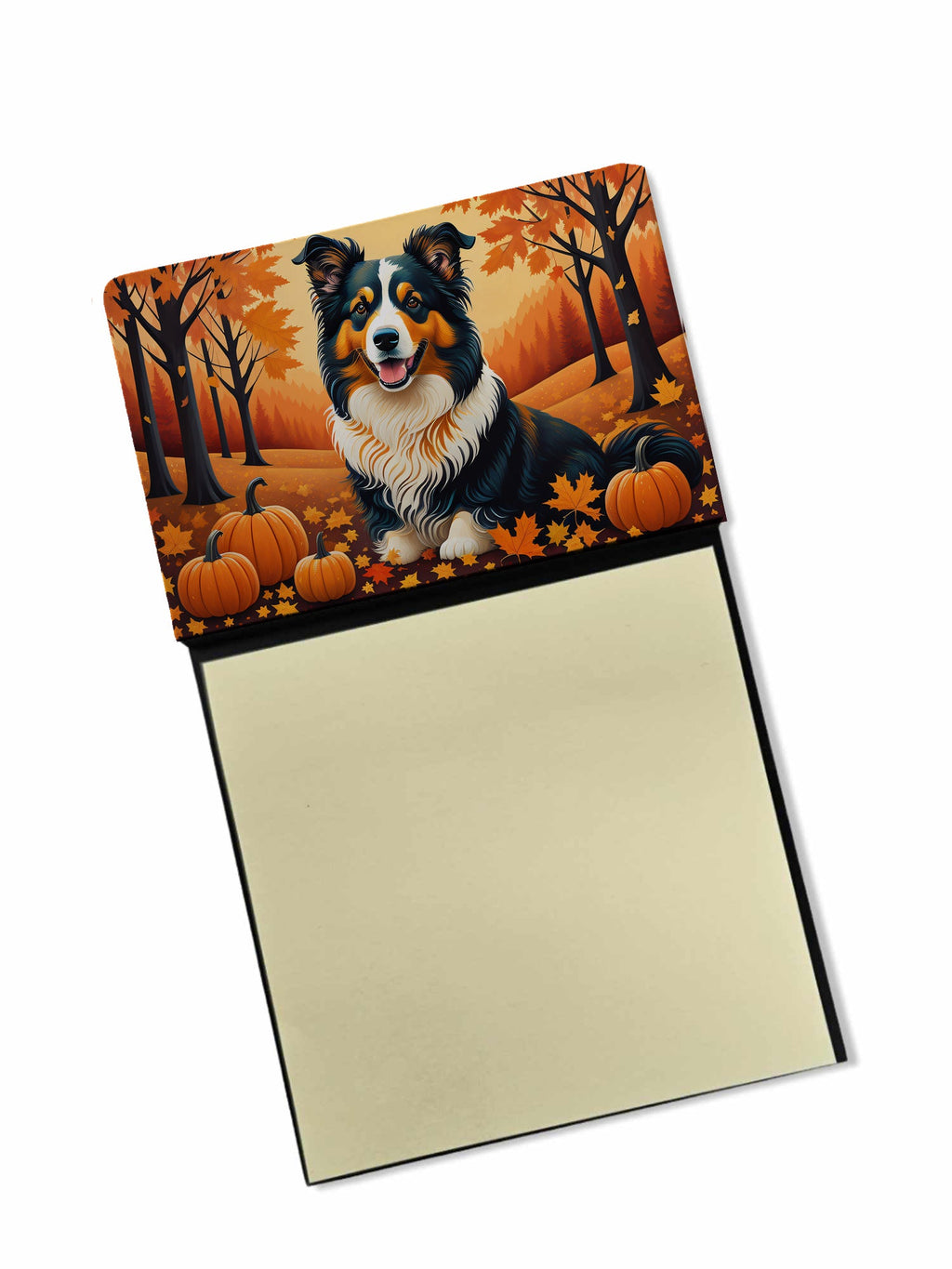 Collie Fall Watercolor Sticky Note Holder Refillable Dispenser Desk Accessory 3x3 Pad Gift