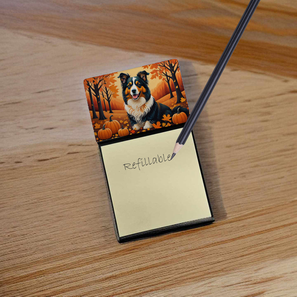 Collie Fall Watercolor Sticky Note Holder Refillable Dispenser Desk Accessory 3x3 Pad Gift