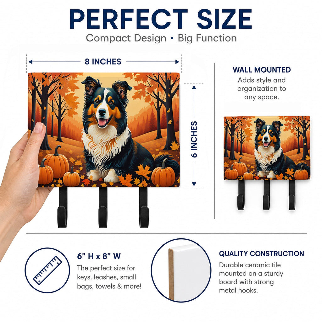 Collie Fall Leash or Key Holder Wall Hooks, Coat Rack Wall Mount, for Hanging Keys, Towels, Aprons, Leashes