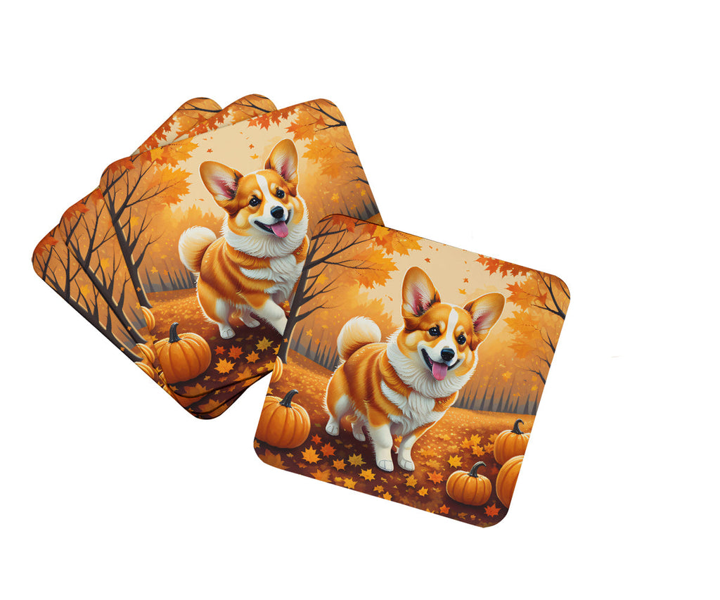 Corgi Fall Foam Coasters Set of 4 Cup Coasters for Indoor Outdoor, Tabletop Protection, Anti Slip, Mouse pad Material