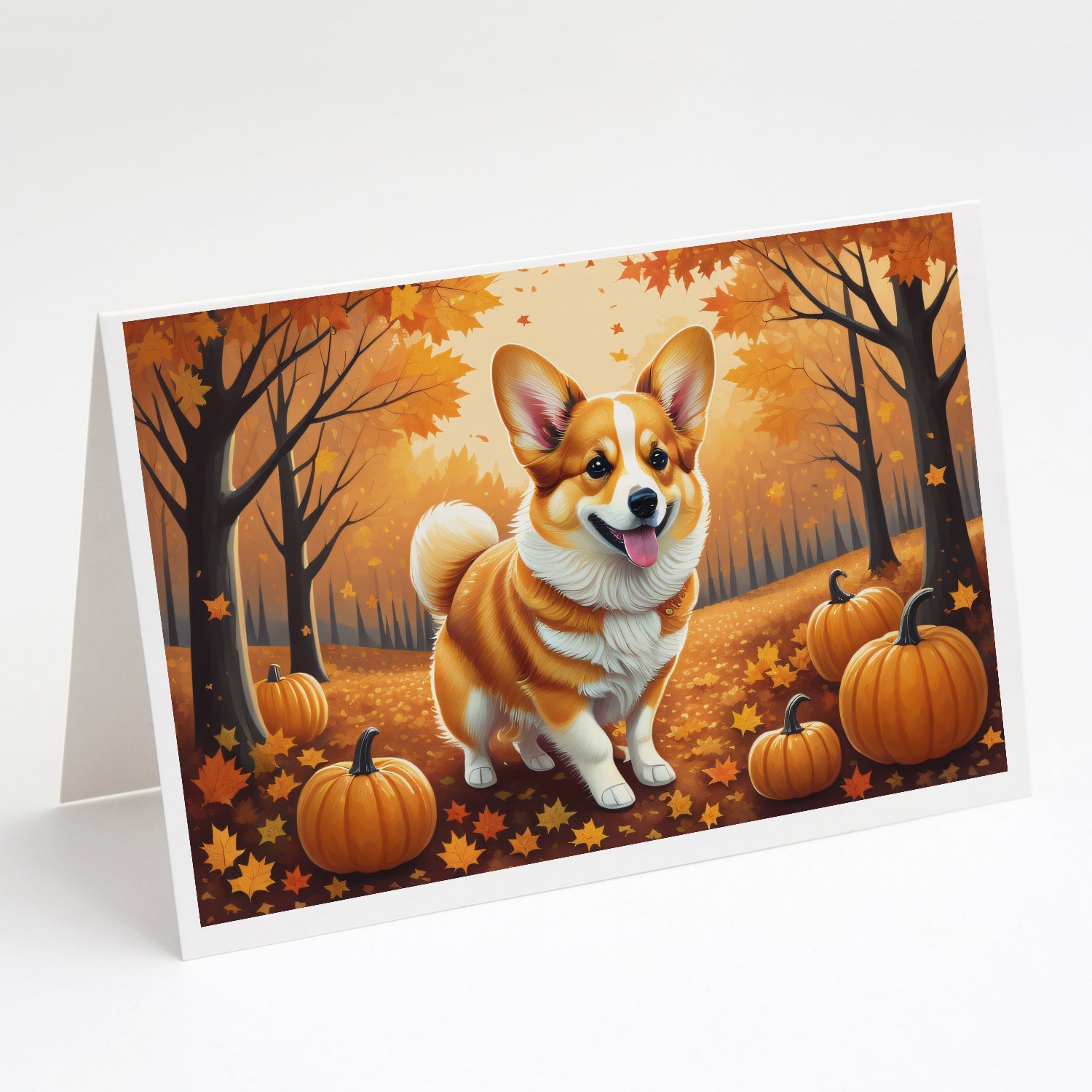 Corgi Fall Greeting Cards Pack of 8 Blank Cards with Envelopes Whimsical A7 Size 5x7