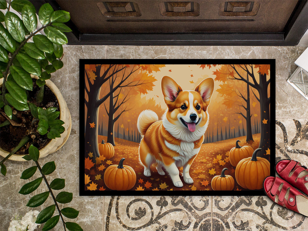 Corgi Fall Doormat Indoor Outdoor 24H X 36W Front Door Mat Rugs for Entryway, Non Slip Washable Low Pile,