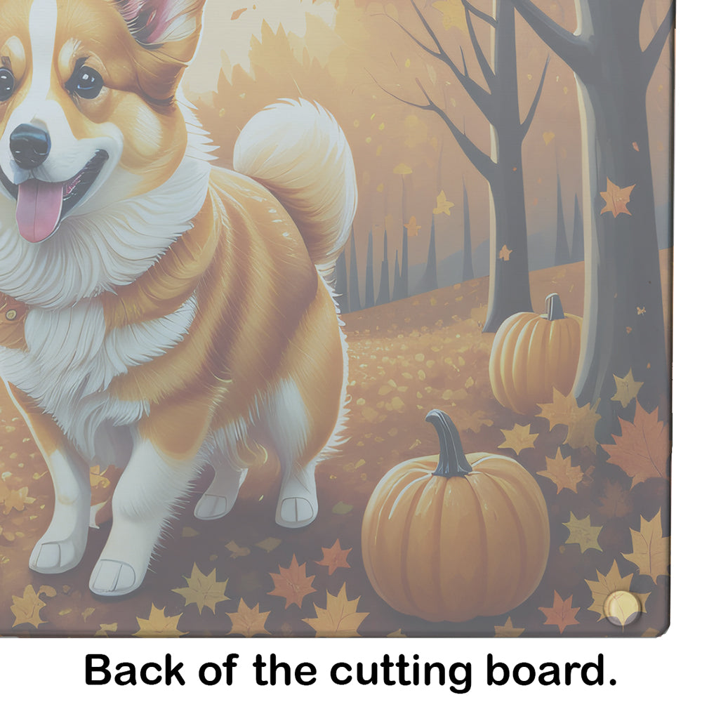 Corgi Fall Cutting Board Tempered Glass Kitchen Cutting Surface, Heat Resistant Chopping, Non-Slip Feet, Food Prep & Serving