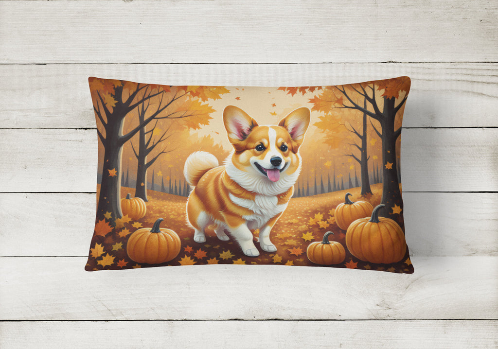 Corgi Fall Decorative Throw Pillow 12x16 Indoor Outdoor Accent Cushion, Fabric Cover with Insert for Sofa, Bed, Porch & Living Room