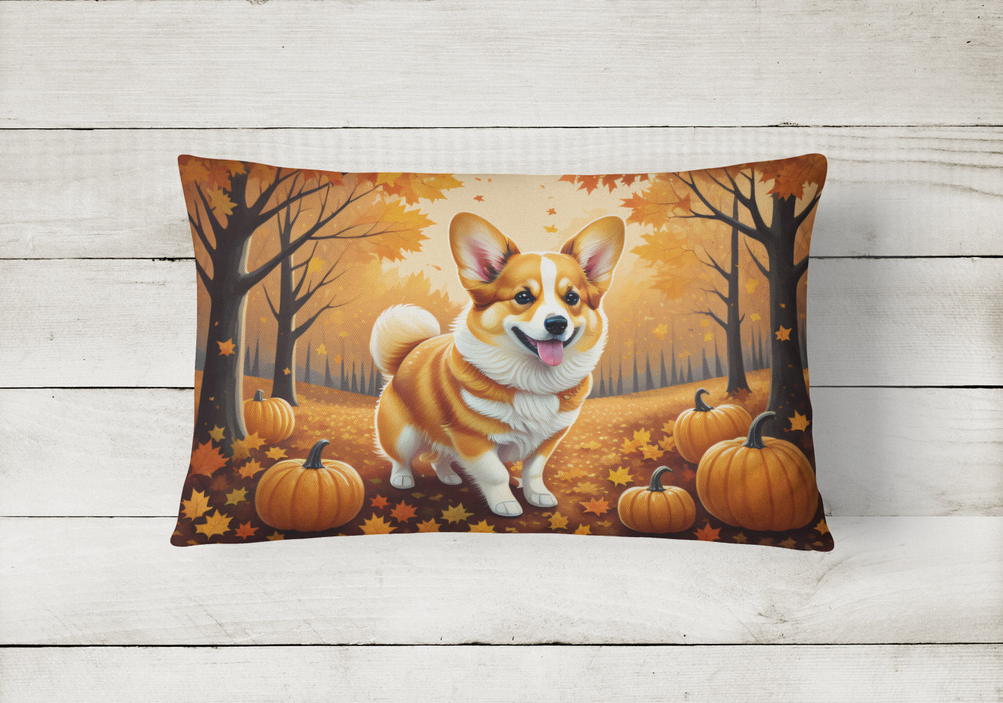 Corgi Fall Decorative Throw Pillow 12x16 Indoor Outdoor Accent Cushion, Fabric Cover with Insert for Sofa, Bed, Porch & Living Room