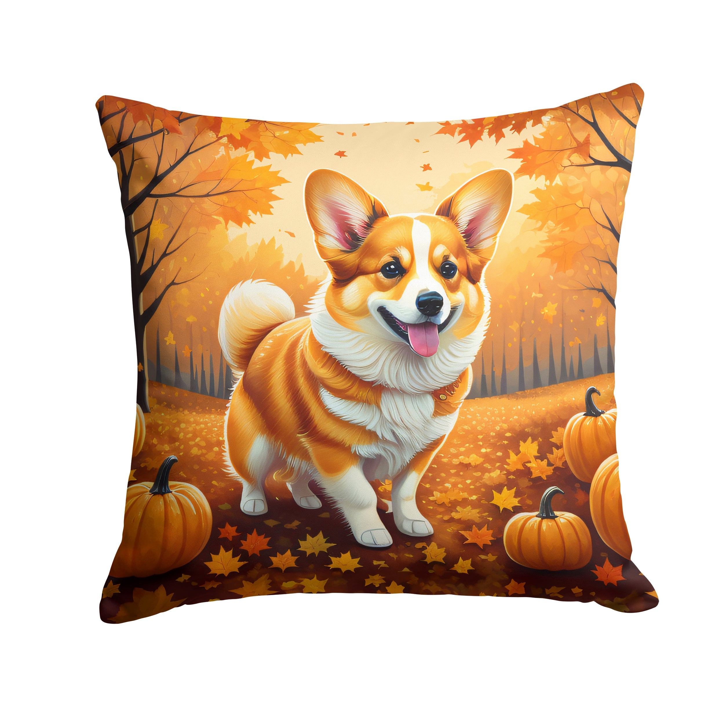 Corgi Fall Decorative Throw Pillow 14x14 Indoor Outdoor Accent Cushion, Fabric Cover with Insert for Sofa, Bed, Porch & Living Room