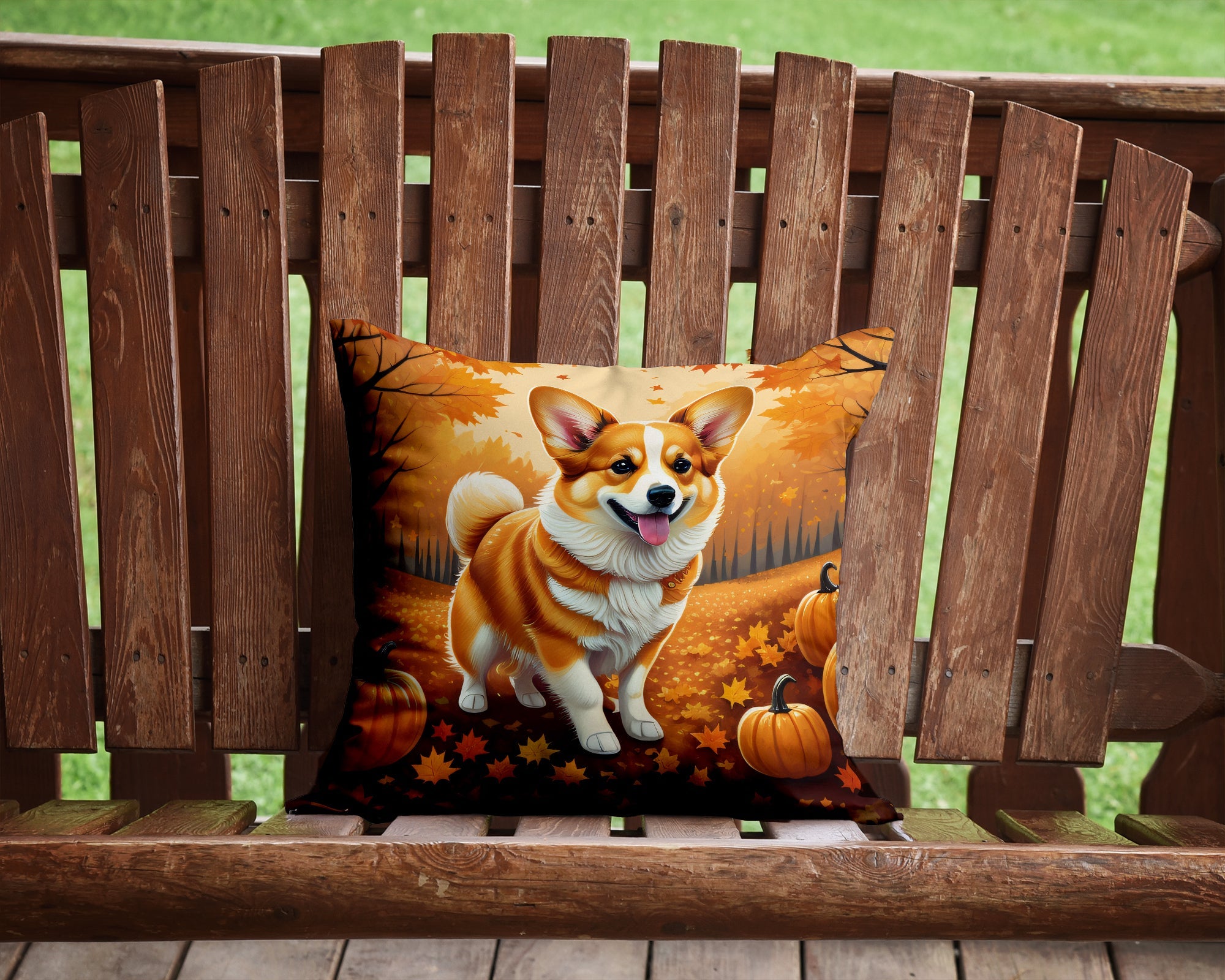 Corgi Fall Decorative Throw Pillow 14x14 Indoor Outdoor Accent Cushion, Fabric Cover with Insert for Sofa, Bed, Porch & Living Room