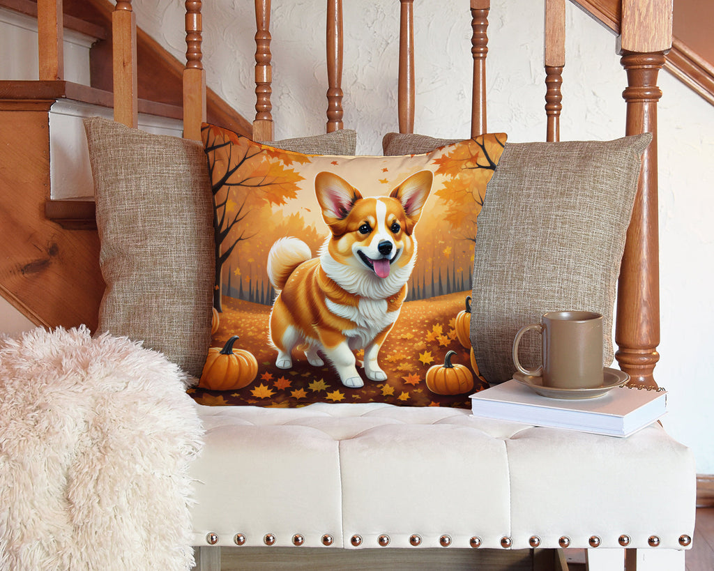 Corgi Fall Decorative Throw Pillow 14x14 Indoor Outdoor Accent Cushion, Fabric Cover with Insert for Sofa, Bed, Porch & Living Room