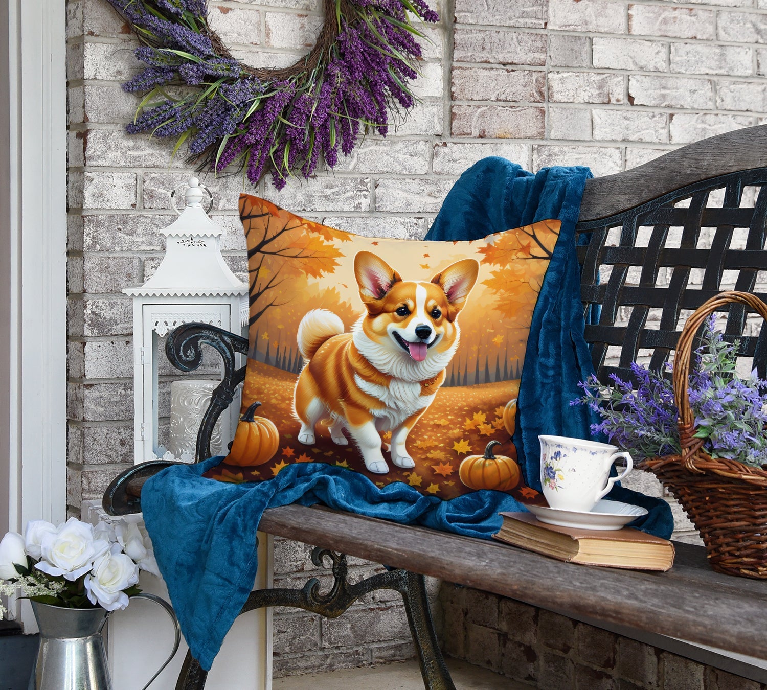 Corgi Fall Decorative Throw Pillow 18x18 Indoor Outdoor Accent Cushion, Fabric Cover with Insert for Sofa, Bed, Porch & Living Room