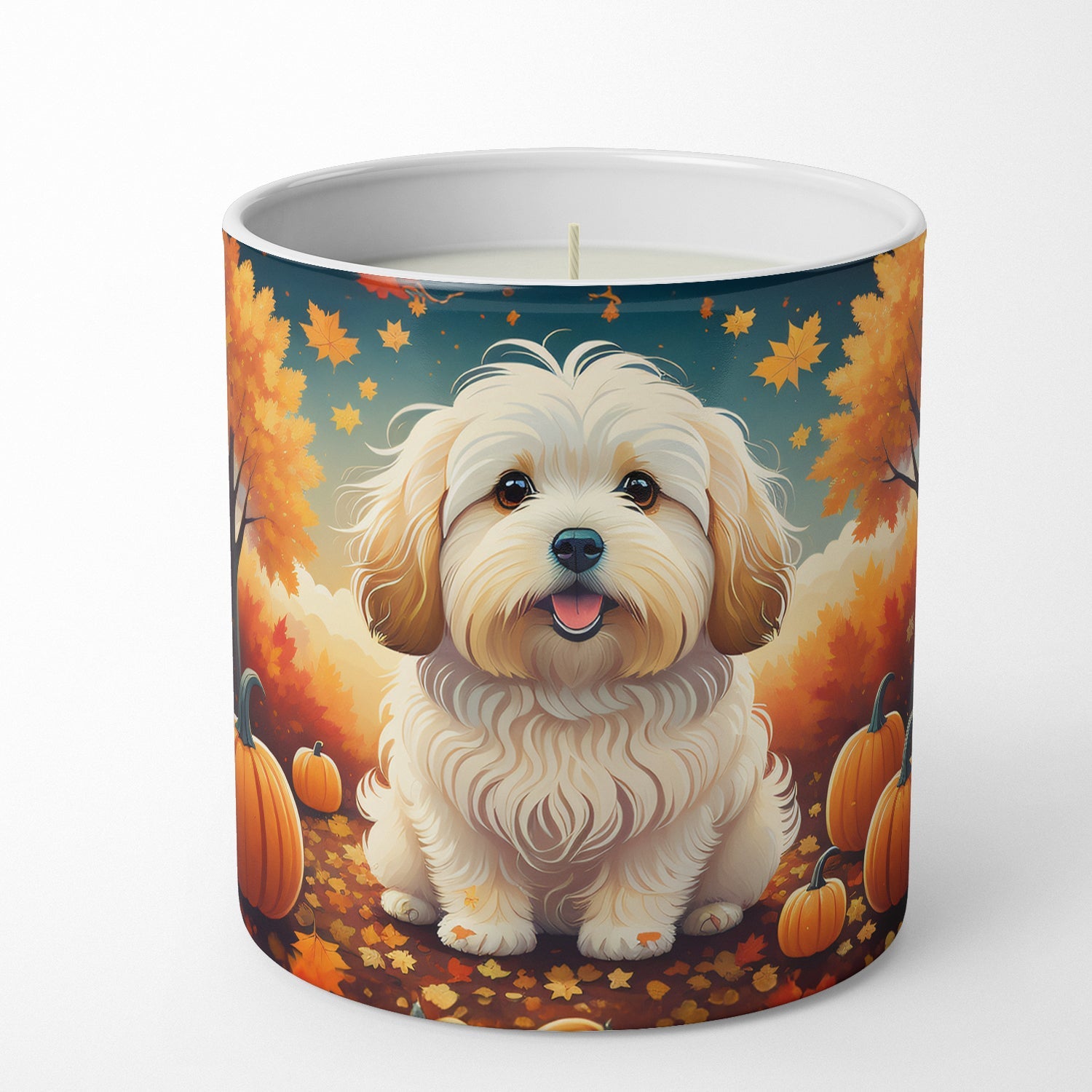 Coton De Tulear Fall Decorative Soy Candle Nature Soy Wax Essential Oil Home Decor Ideal for Bedroom Kitchen Bath Office Gift, 10 oz