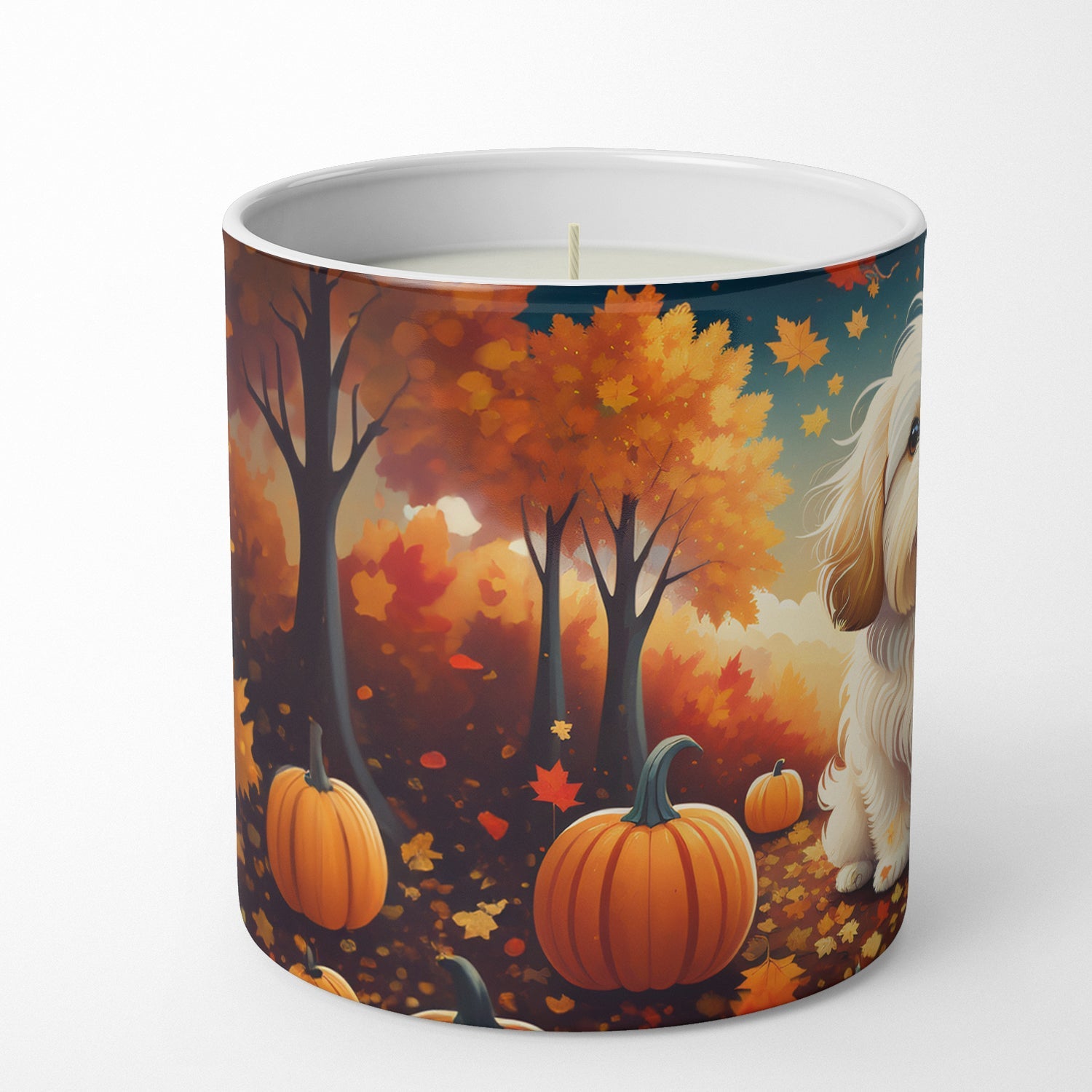 Coton De Tulear Fall Decorative Soy Candle Nature Soy Wax Essential Oil Home Decor Ideal for Bedroom Kitchen Bath Office Gift, 10 oz