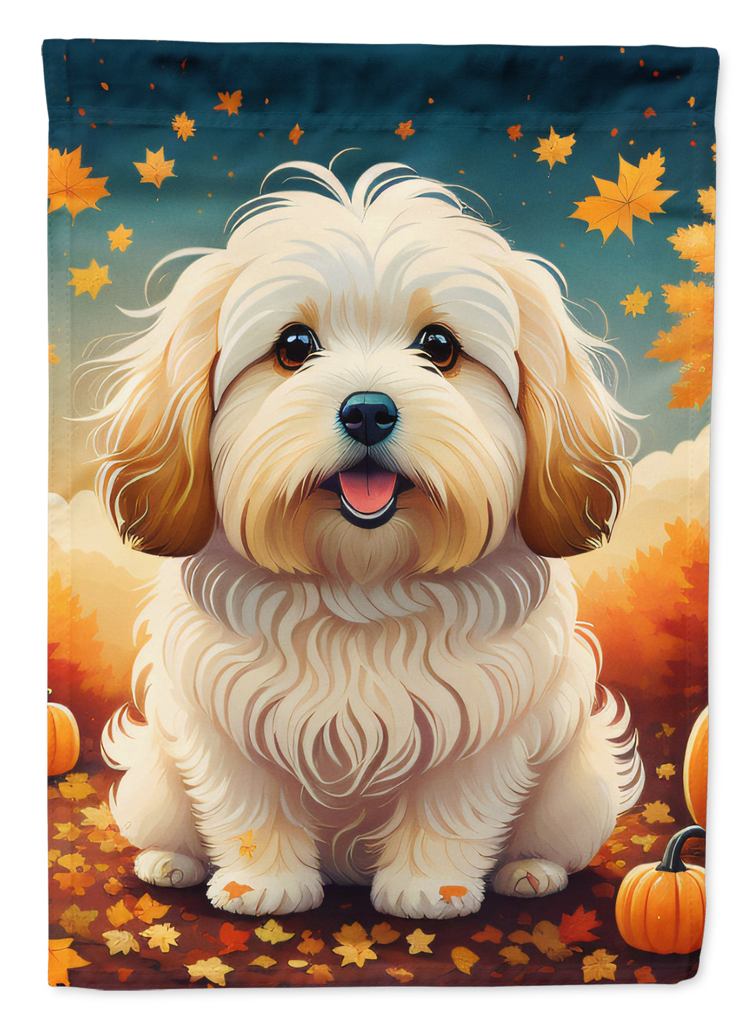Coton De Tulear Fall House Flag 28x40 Porch Sleeve Pole Decorative Outside Yard Banner Artwork Wall Hanging, Polyester
