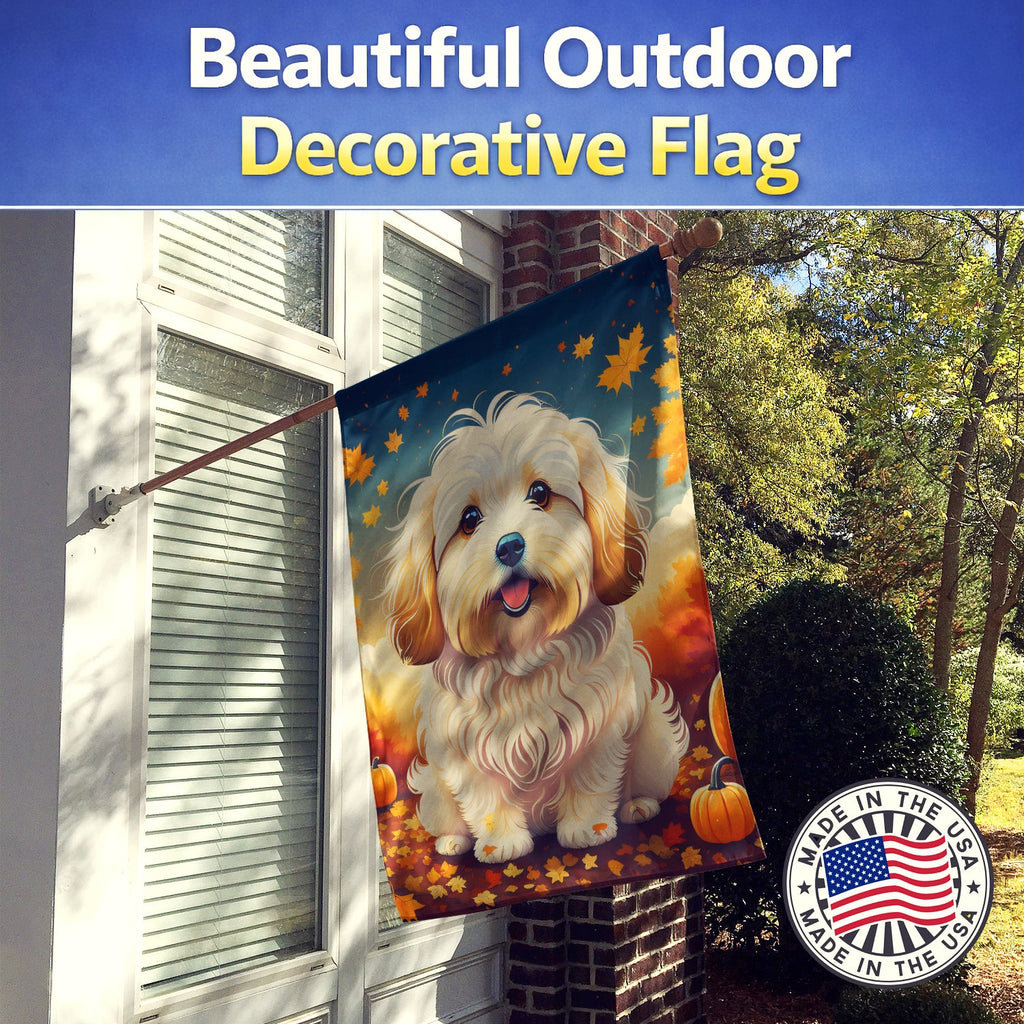 Coton De Tulear Fall House Flag 28x40 Porch Sleeve Pole Decorative Outside Yard Banner Artwork Wall Hanging, Polyester