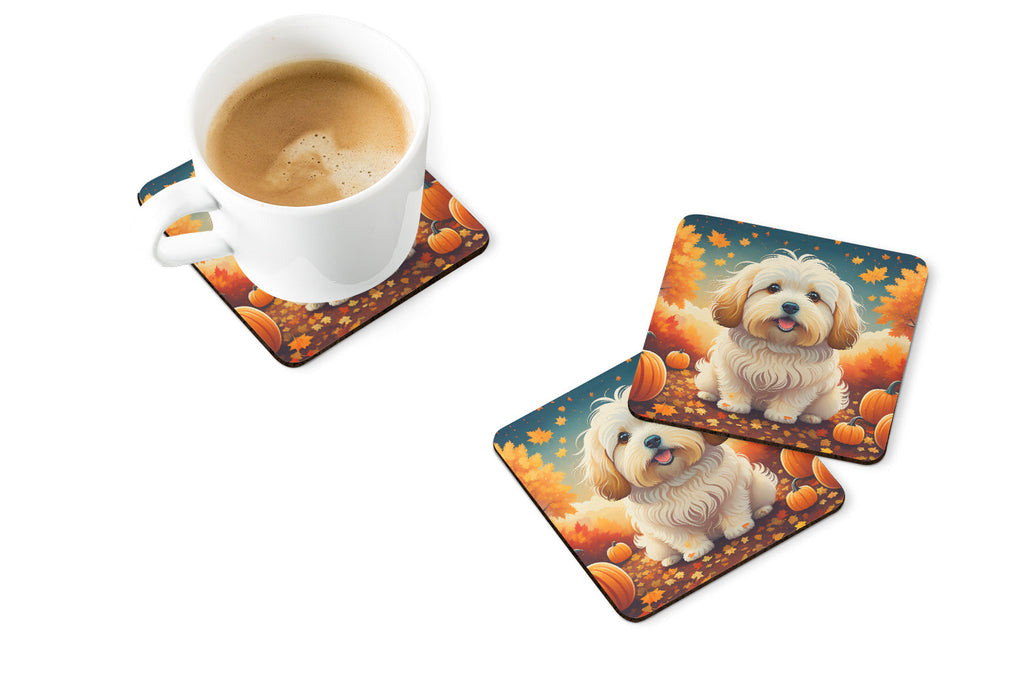 Coton De Tulear Fall Foam Coasters Set of 4 Cup Coasters for Indoor Outdoor, Tabletop Protection, Anti Slip, Mouse pad Material