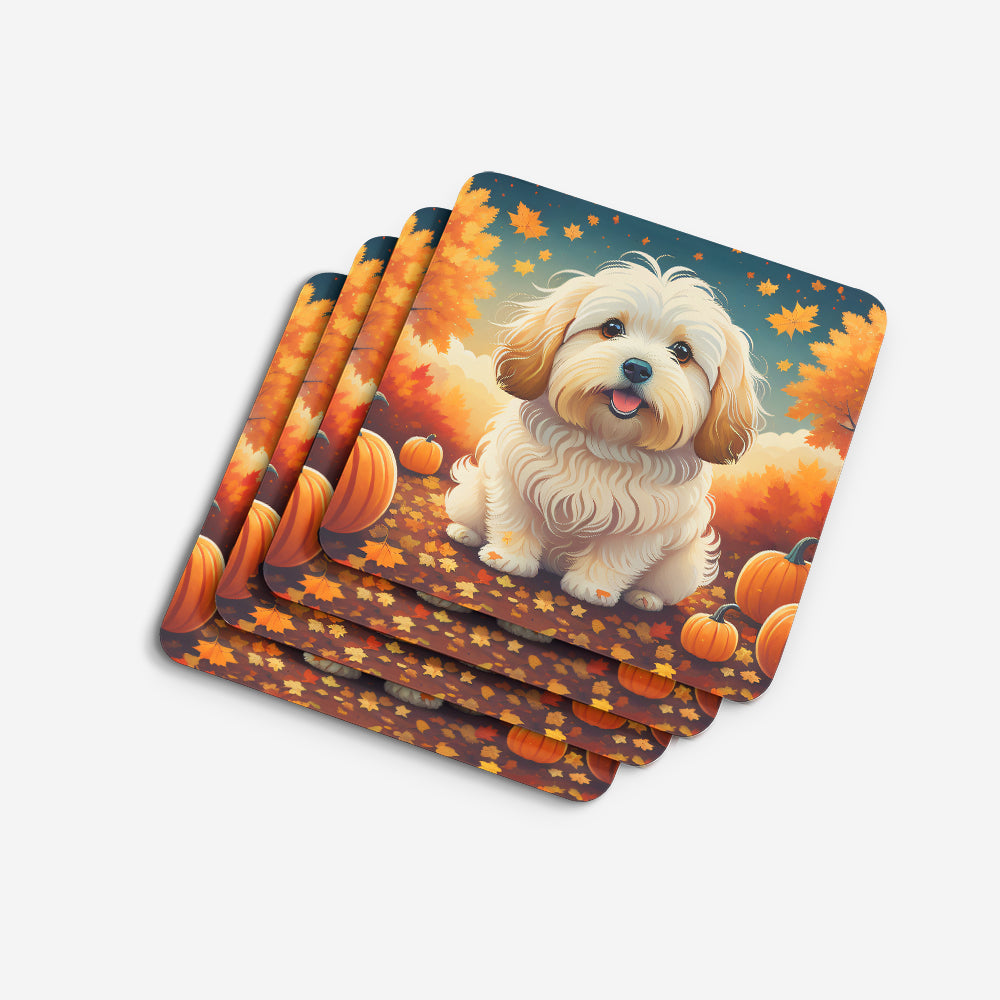 Coton De Tulear Fall Foam Coasters Set of 4 Cup Coasters for Indoor Outdoor, Tabletop Protection, Anti Slip, Mouse pad Material