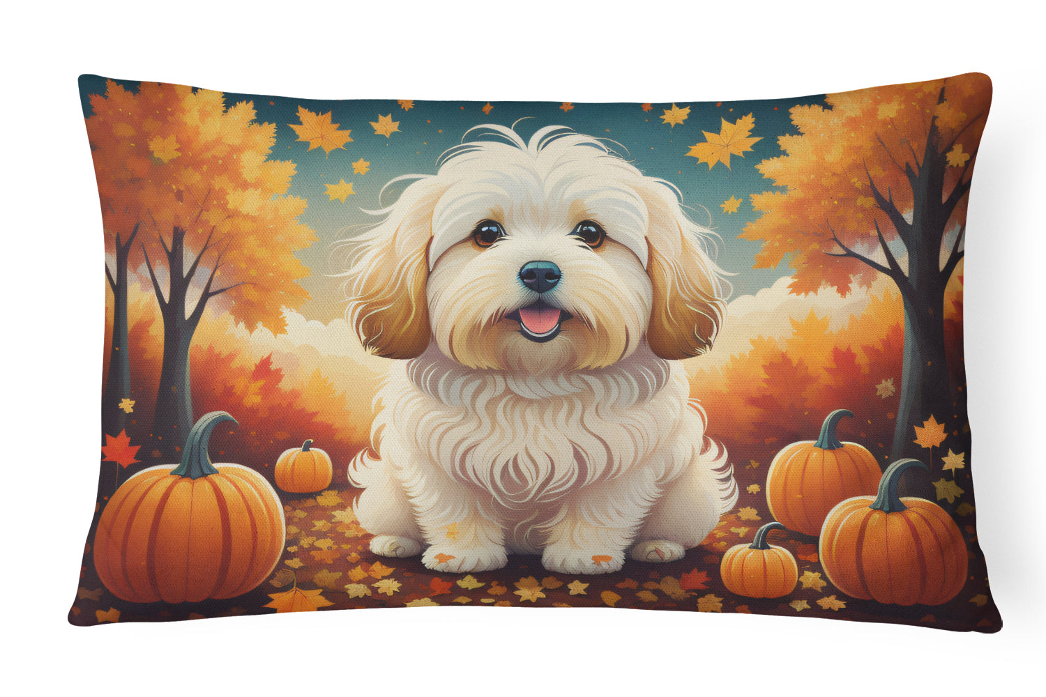 Coton De Tulear Fall Decorative Throw Pillow 12x16 Indoor Outdoor Accent Cushion, Fabric Cover with Insert for Sofa, Bed, Porch & Living Room