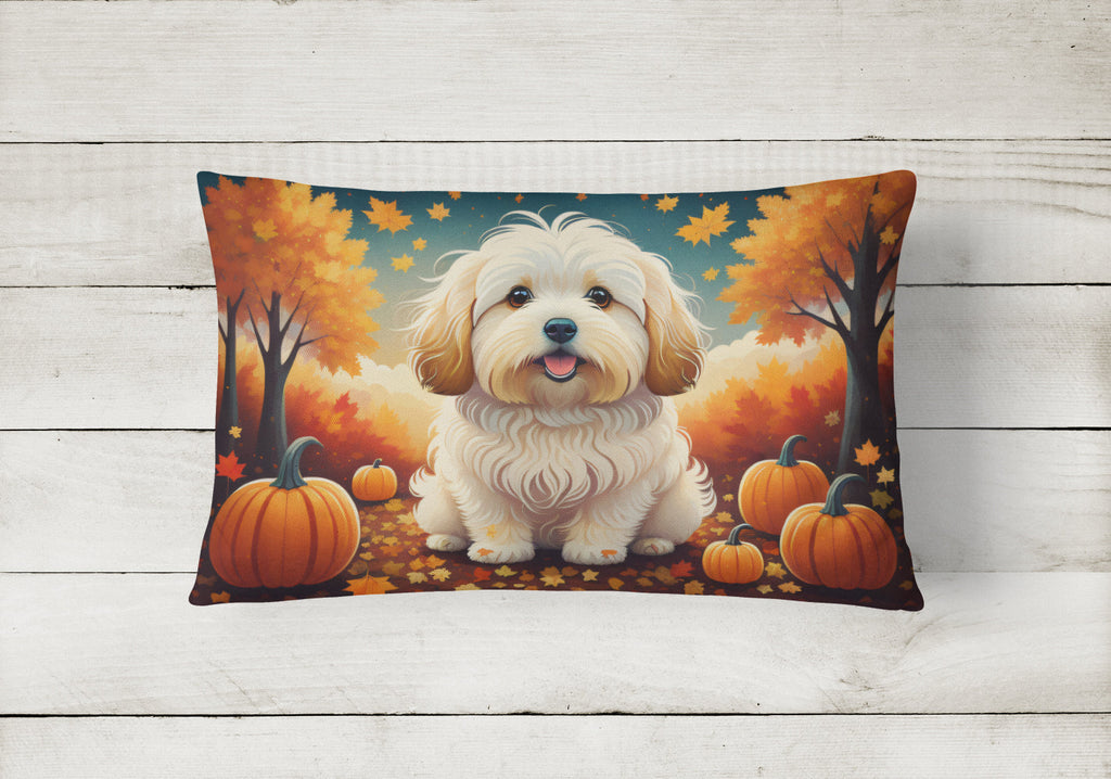 Coton De Tulear Fall Decorative Throw Pillow 12x16 Indoor Outdoor Accent Cushion, Fabric Cover with Insert for Sofa, Bed, Porch & Living Room